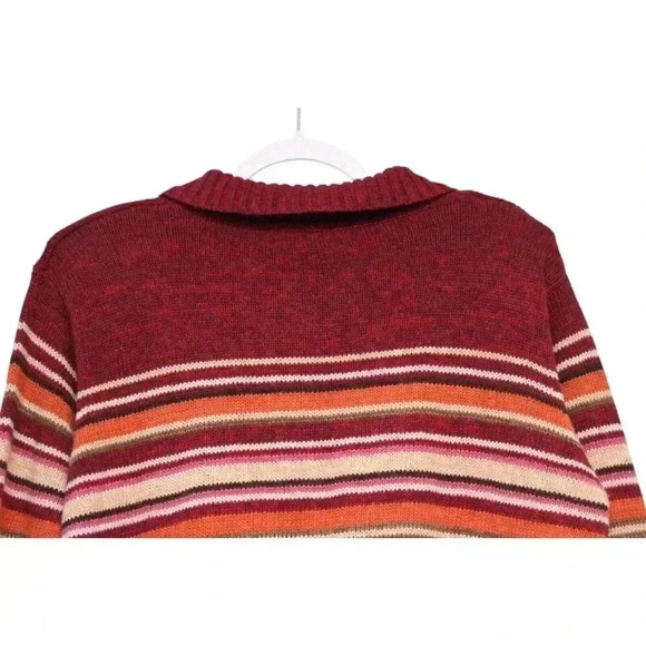 Vintage 90s Full Zip Sweater Size Large Ramie Cotton Striped Fall Retro Cozy - Picture 9 of 10